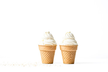 Poster - Two scoops of vanilla ice cream in waffle cones