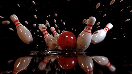 Sticker - Bowling Pins and Ball Splashing in Water