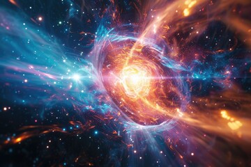 Leinwandbilder - Vibrant cosmic swirl radiant energy burst A representation of the photoelectric effect unveiling quantum phenomena