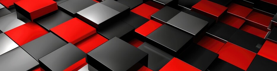 Wall Mural - 3d rendering of glossy black and red cubes with a reflective surface