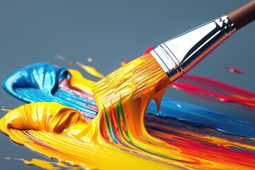 Leinwandbilder - Colorful dripping paintbrush Glossy 3D paintbrush sign for artistic concepts