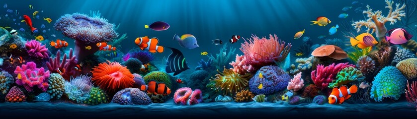 Wall Mural - A colorful underwater scene with many fish and coral