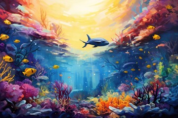 Wall Mural - A coral reef teeming with vibrant underwater life