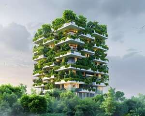 Wall Mural - Innovative Eco Friendly Vertical Farm Building with Integrated Green Spaces in Urban Design