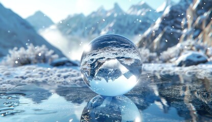 Wall Mural - Snow-Covered Mountains Reflected in a Crystal Ball