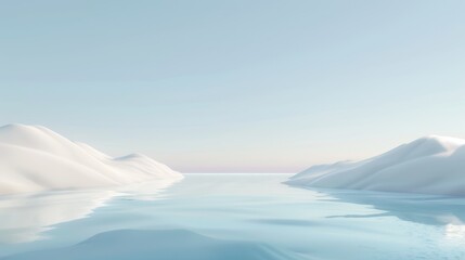Canvas Print - a blue ocean with a white mountain range in the background