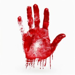 Bloody hand print isolated on white background. Horror scary blood dirty handprint and fingerprint overlay on white backgrounds, Generative AI
