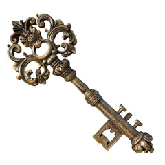 A gold key with a flower design on it