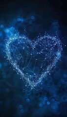 Poster - Vibrant digital heart in blue and white lines on dark background with glowing effect