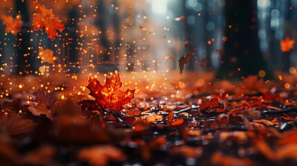 Wall Mural - autumn forest maple leaves with generative ai programming interface for computer engineering