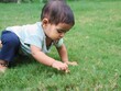 © Lovely - 8-9 months old baby girl os playing in garden , crawling baby, selective focus