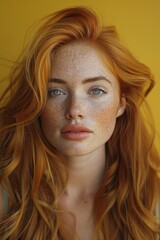 Wall Mural - beautiful red - haired model with bright makeup and freckles. close up portrait.