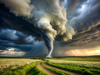 storm over the field, landscape, storm, clouds, weather, grass, field, tornado, summer, rain, cloudscape, dark, forest, blue, meadow