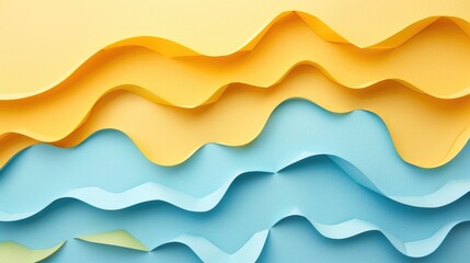 Poster - Pastel yellow and blue background made of abstract colored paper