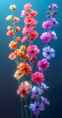 Wall Mural - Three tall flowers with different colors are arranged in a row