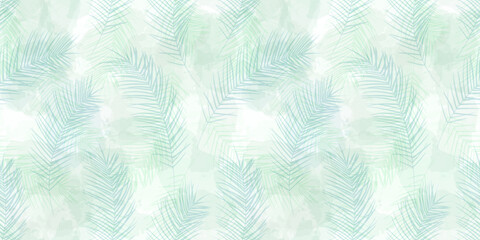 Wall Mural - Tropical pattern, palm leaves seamless vector background. Exotic plant watercolor jungle print. Leaves of palm tree. Flying feathers