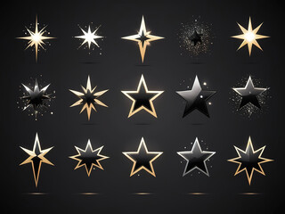 Various star logos and icons, vector art, on an isolated background