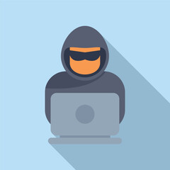 Sticker - Hooded hacker is using a laptop and wearing black glasses, committing a cyber crime