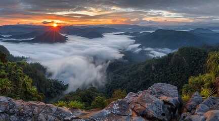 Sticker - sunset over the mountains