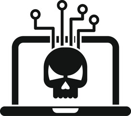 Sticker - Skull connected with wires to a laptop is representing cybercrime