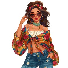 Wren Boho-Chic fashion cartoon isolated whitebackground