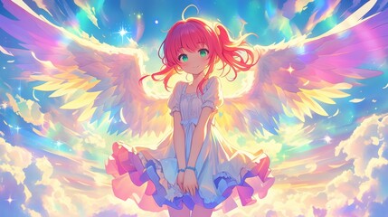 Poster - Angel with Wings in the Clouds.