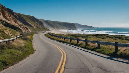 A scenic coastal road running parallel to the ocean