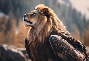 Wall Mural - ai generated illustration of a majestic fantasy creature with a lion's head and eagle's wings
