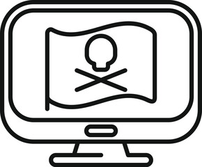 Poster - Cyber security concept icon with a computer monitor displaying a pirate flag with skull and crossbones