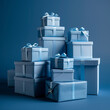 © Sawoon - Sweet stack of square light aqua blue gift boxes ribbon pastel monochromatic background elegant minimalist package present box birthday wedding anniversary party event gift guide retail idea advert