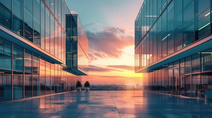 Poster - Sunset View from a Modern Office Building Terrace