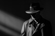© Nld - Vintage detective in trench coat and hat with dramatic lighting and shadows