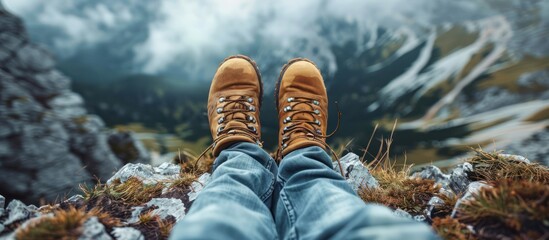 Wall Mural - boots on the mountaintop - a moment of serenity