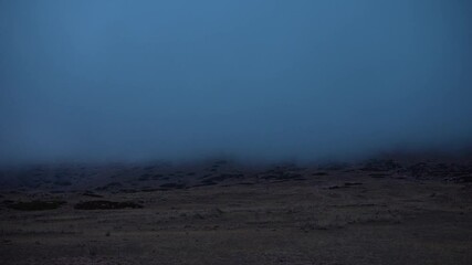 Sticker - Dark dramatic mountain landscape in overcast weather, panoramic view