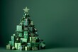 © DK_2020 - Green Christmas presents and gifts stacked into a festive Christmas tree shape