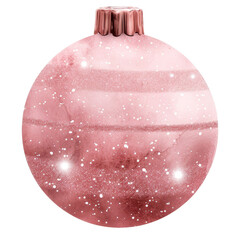 Wall Mural - Pink Christmas ornament ball with white swirls and sparkles in watercolor style clipart with transparent background