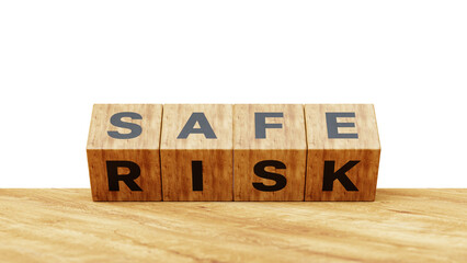 SAFE vs RISK concept. Strategy, planning and crisis decision making concept. 3D wooden cubes flips SAFE to RISK