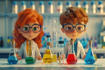 animated students explore chemistry in a lab