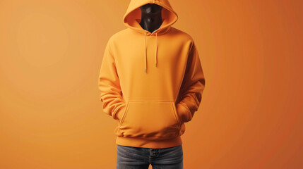 Wall Mural - mockup blank dark orange hoodie with mannequin, orange background, Ai generated Images