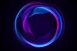 © Who is Danny - Abstract digital neon waves forming a circular pattern on a dark blue background, illustrating a concept of tech elegance. 3D Rendering