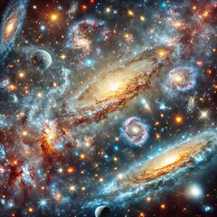 Wall Mural - 3d animation of galaxies with many stars and planets