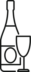 Sticker - Simple black and white line drawing of a bottle of champagne with its glass