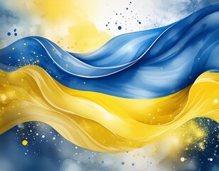 Wall Mural - Ukrainian flag with blue and yellow flowers. Watercolor painting