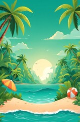 green summer vacation theme background for banner or invitation card illustration art design