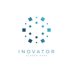 Innovator abstract box shape group, stylish vector logo blue color.