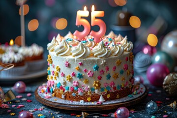 Wall Mural - Festive 55th Birthday Cake With Sprinkles