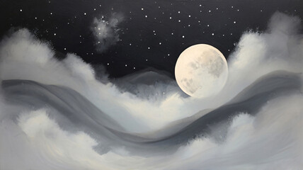 Wall Mural - A moon and stars style acrylic painting.