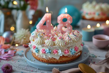 Wall Mural - Forty-Eight Candles Gleaming on a Birthday Cake