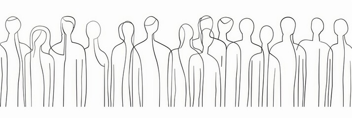 Wall Mural - Minimalist Crowd Silhouette Art - A minimalist line art depiction of a crowd of people, emphasizing unity and community.