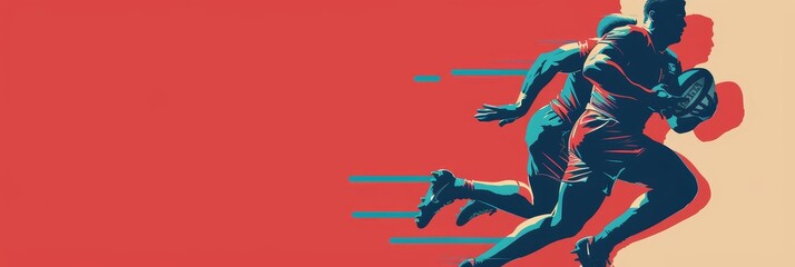 Wall Mural - Rugby Player Running with the Ball - A dynamic illustration of a rugby player running with the ball in hand, showing the intensity and excitement of the sport.